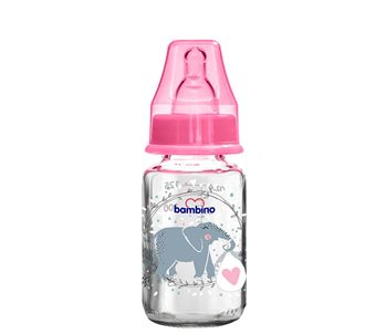 Bambino Patterned Palate Glass Baby Bottle 125 Ml Pink