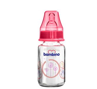 Bambino Patterned Palate Glass Baby Bottle 125 Ml Red