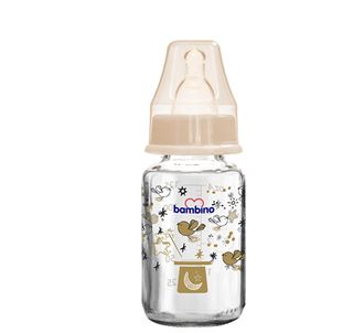 Bambino Patterned Palate Glass Baby Bottle 125 Ml White