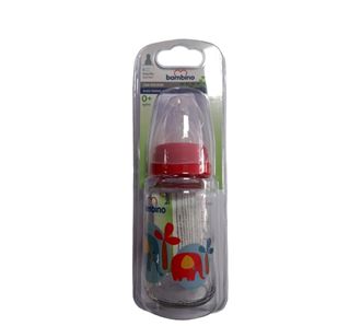 Bambino Стеклянная детская бутылочка 125 мл красный слон с узором B013 (BAM10257)