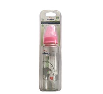 Bambino Стеклянная детская бутылочка 225 мл с фигуркой слона розовая B012