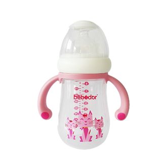 Bebedor Детская бутылочка из полипропилена с широким горлом и ручкой 250 мл розовая