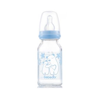 Bebedor Термостойкая стеклянная детская бутылочка 125 мл голубая