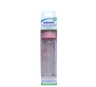 Bebedor Термостойкая стеклянная детская бутылочка 3+Ay 240 мл розовая