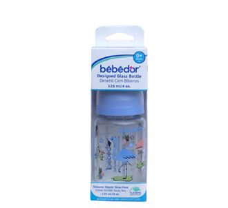 Bebedor Узорчатая стеклянная детская бутылочка 125 мл 0+ голубая