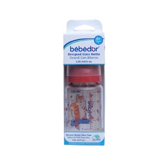 Bebedor Узорчатая стеклянная детская бутылочка 125 мл 0+ красный