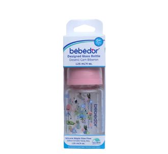Bebedor Узорчатая стеклянная детская бутылочка 125 мл 0+ розовая