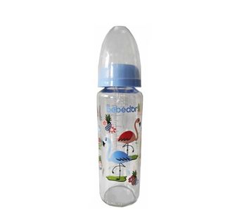 Bebedor Узорчатая стеклянная детская бутылочка с силиконовой соской средний поток голубая 250 мл
