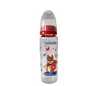 Bebedor Узорчатая стеклянная детская бутылочка с силиконовой соской средний поток красный 250 мл