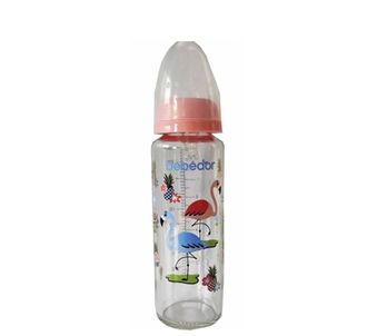 Bebedor Узорчатая стеклянная детская бутылочка с силиконовой соской средний поток розовая 250 мл