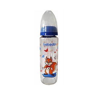 Bebedor Узорчатая стеклянная детская бутылочка с силиконовой соской средний поток темно-синий 250 мл