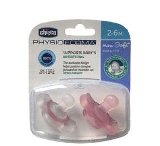Chicco Physio Forma Mini Soft 2-Pack Пустышка 2-6 месяцев для девочек розовая