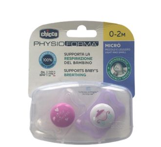Chicco Physio Micro 0-2 месяца Пустышка силиконовая 2 шт - девочка фиолетовая