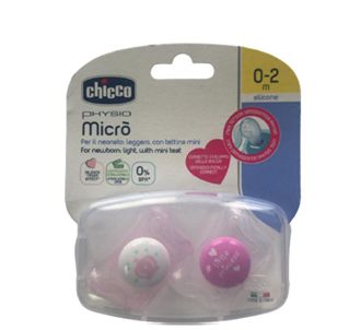 Chicco Physio Micro 0-2 месяца Пустышка силиконовая 2 шт - девочка розовая