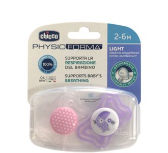 Chicco Пустышка Physio Light для девочки 2-6 месяцев 2 шт. фиолетовый и розовый