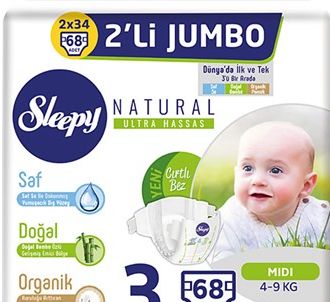 Детские подгузники Sleepy Natural 3 Number Midi 68 Jumbo Pack (SLEE10003)
