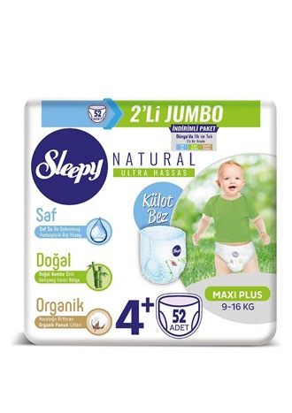 Детские подгузники Sleepy Natural 4+ Number Maxi Plus 52 Jumbo Pack