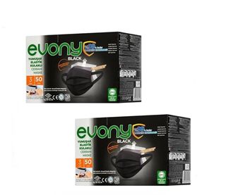 Evony Black 3 Ply Soft Elastic Ears Black 50s 2 Pack Surgical Mask