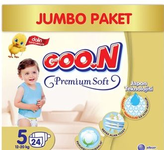 Goon Premium Soft Baby Diapers 5 Size Jumbo Package 24 Pieces