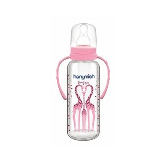 Hanymish Розовая детская бутылочка с ручкой 0-6 месяцев 240 мл