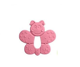 Резиновый мягкий прорезыватель Bambino розовый с рисунком бабочки