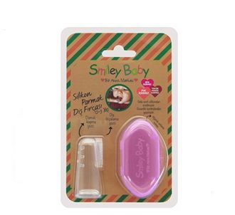 Розовая пальчиковая зубная щетка Smiley Baby с контейнером для хранения